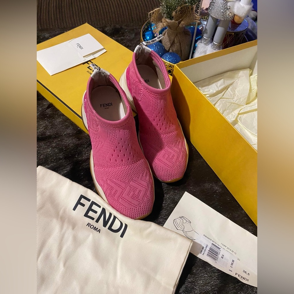 Fendi Pink Knit Slip-On Sneakers